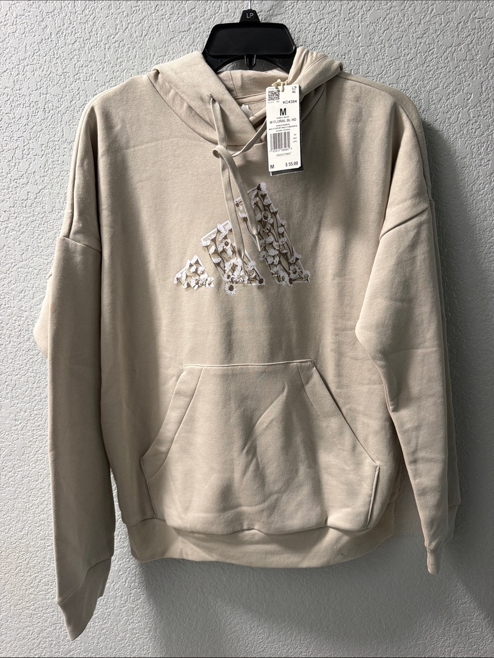adidas Neutral Beige Crewneck Hoodie with Textured Logo